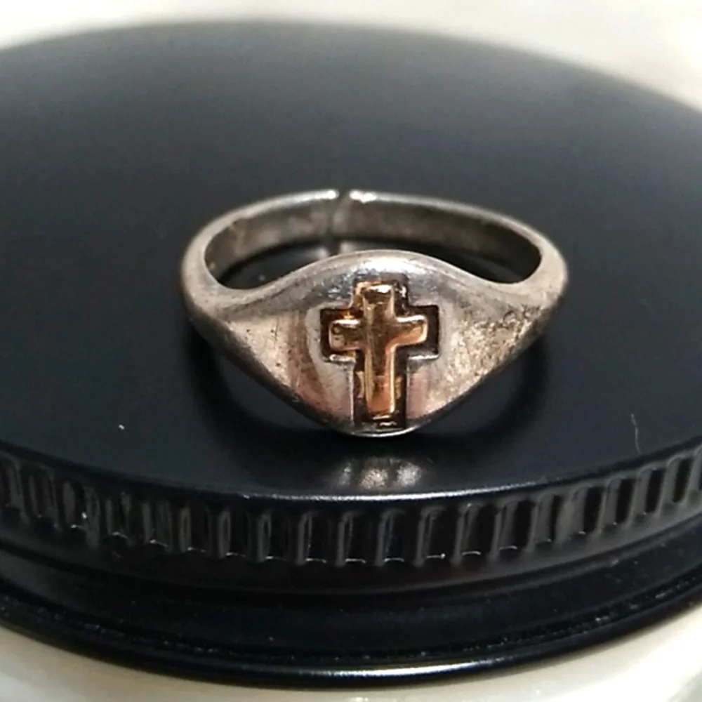 SALE! Antique 14K Gold Cross 925 Band Ring Flaw Can Be Easy Fix Stamped 14kt/925 - Picture 10 of 12